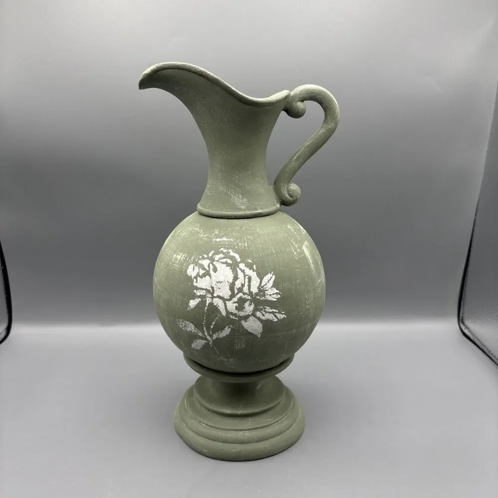 Pottery Faux Pitcher Decor Green Rustic Cottagecore Garden